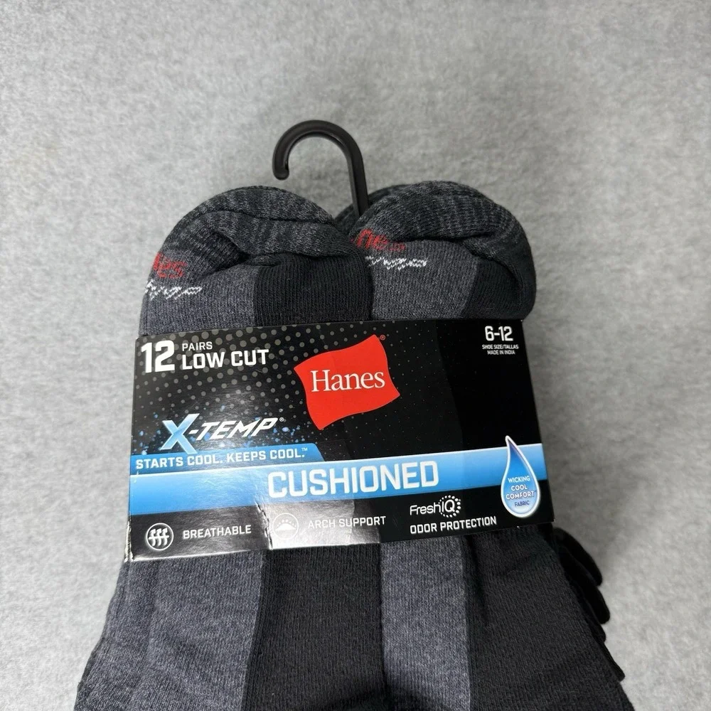 Hanes X-Temp Low Cut Cushioned Socks 12 Pairs Size 6-12 Arch Support Breathable